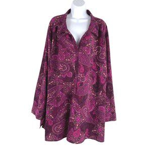 Catherines Top Blouse 4X‎ Paisley Tab Sleeve Polyester Spandex TP-2236